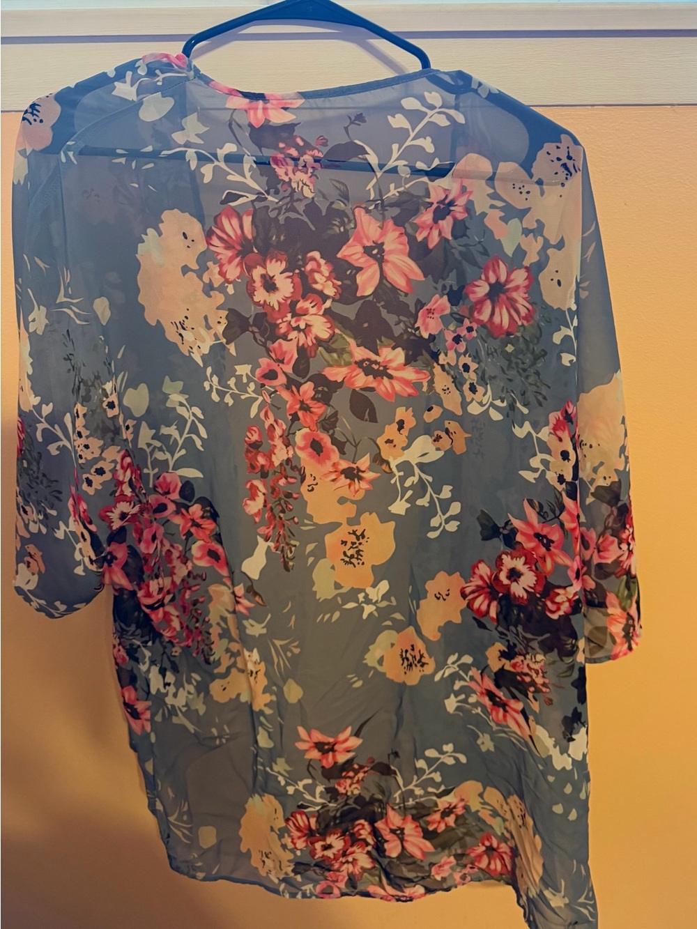 Floral Sheer Blue Kimono Cover-Up